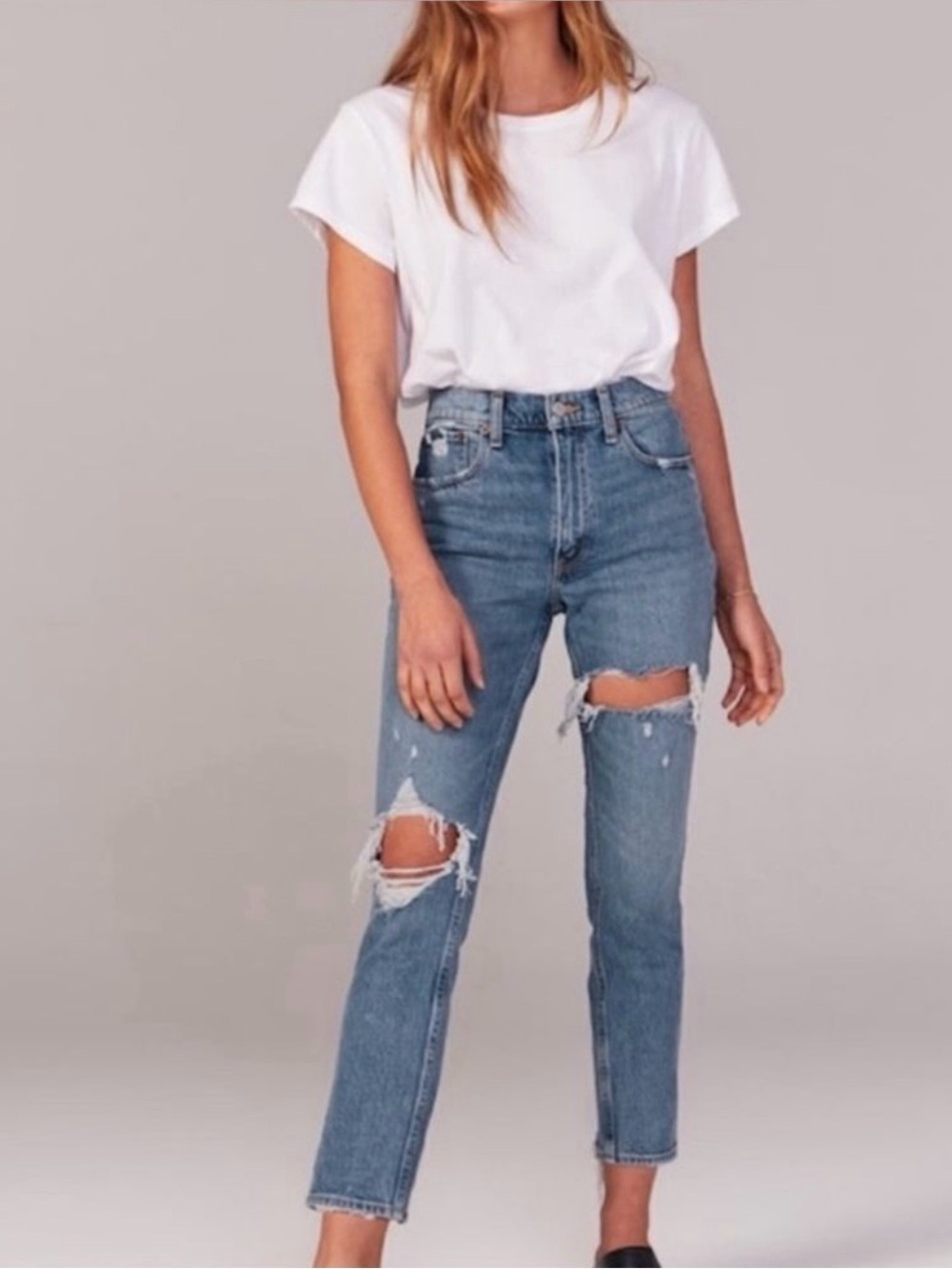 Abercrombie & Fitch Medium Blue Ripped Straight-Leg Jeans